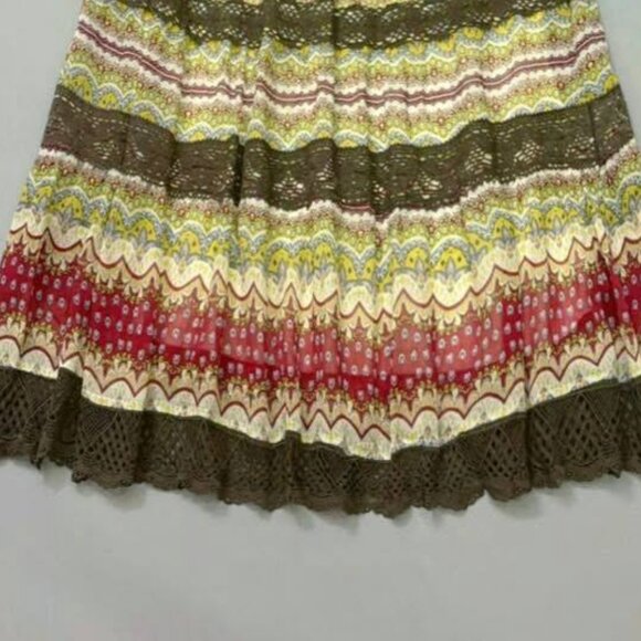 Boho Multi Color Printed Maxi Skirt With Lace Hem - Picture 3 of 3